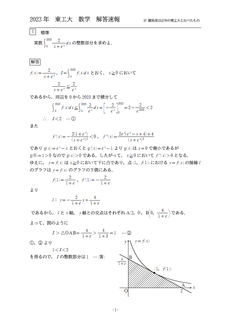 東京工業大学 数学 過去問 東工大 大学への数学